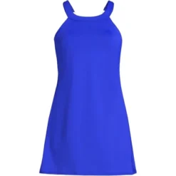 Lands' End Women's Chlorine Resistant High Neck Swim Dress One Piece Swimsuit Adjustable Straps -Clothing store GUEST defe1d0b 6f29 4239 ba70 78f842241a22