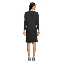 Lands' End Women's Cotton Jersey V-Neck 3/4 Sleeve Swim Cover-up Dress