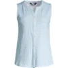 Lands' End Women's Knit Crinkle Knit Button Front Tank - Small - Light Blue Radiance Check