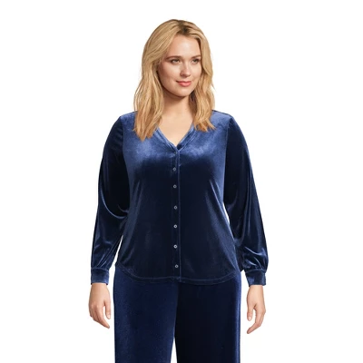 Lands' End Women's Long Sleeve Velvet Button Front Top 4 Lands' End Women's Long Sleeve Velvet Button Front Top - Image 4