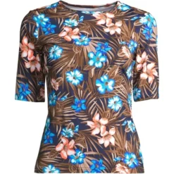 Lands' End Women's Crew Neck Elbow Sleeve Rash Guard UPF 50 Sun Protection Modest Swim Tee -Clothing store GUEST fd27cc30 1433 489a a157 22a161b5b42c